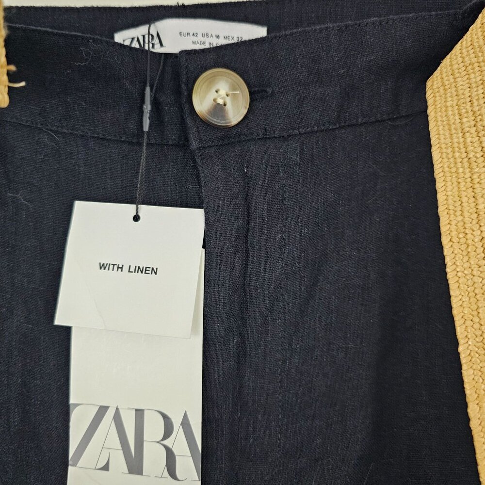ZARA Womens Sz 10 Linen Blend Straight Leg Pants Office Siren Casual Work NWT - Picture 2 of 11